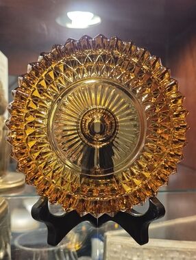 Vintage Indiana Glass Amber "Diamond Point" Candle Holder | MCM